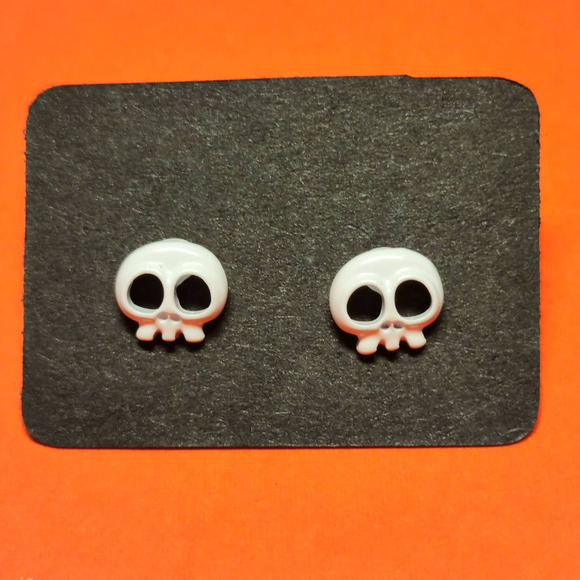 Boutique Jewelry - #19 SKULL EARRINGS PICK TWO PR SKELETON POSTS NEW WHITE SKULL HALLOWEEN EARRINGS